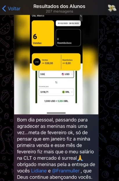 Print de depoimento de aluno — resultado 13